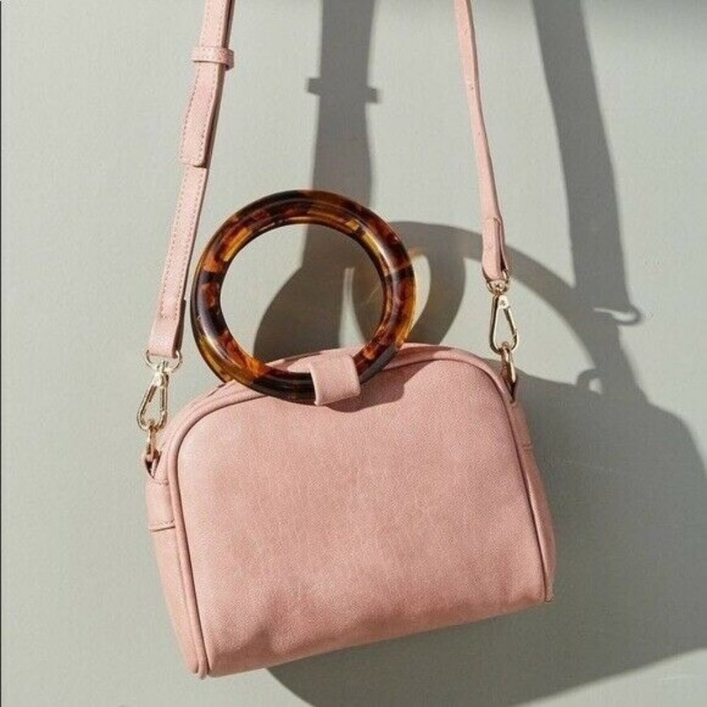 ANTHROPOLOGIE blush pink lucite handle VEGAN bag - Picture 1 of 9